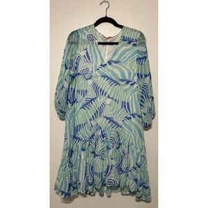 Vilagallo Blue Green Abstract Boho Dress Metallic Resort Vacation Size 44/XL